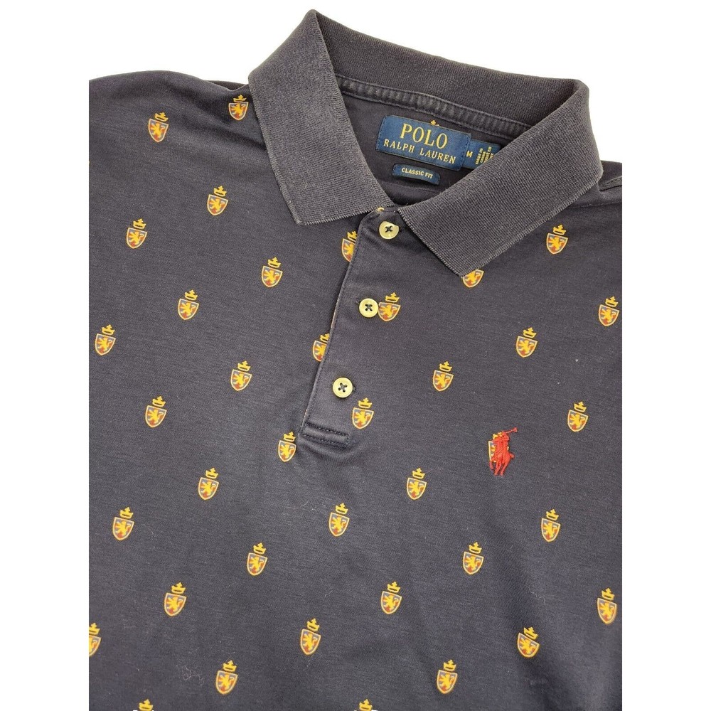 Polo Ralph Lauren Polo Shirt Mens M Navy Short Sleeve Classic Fit All Over Crest